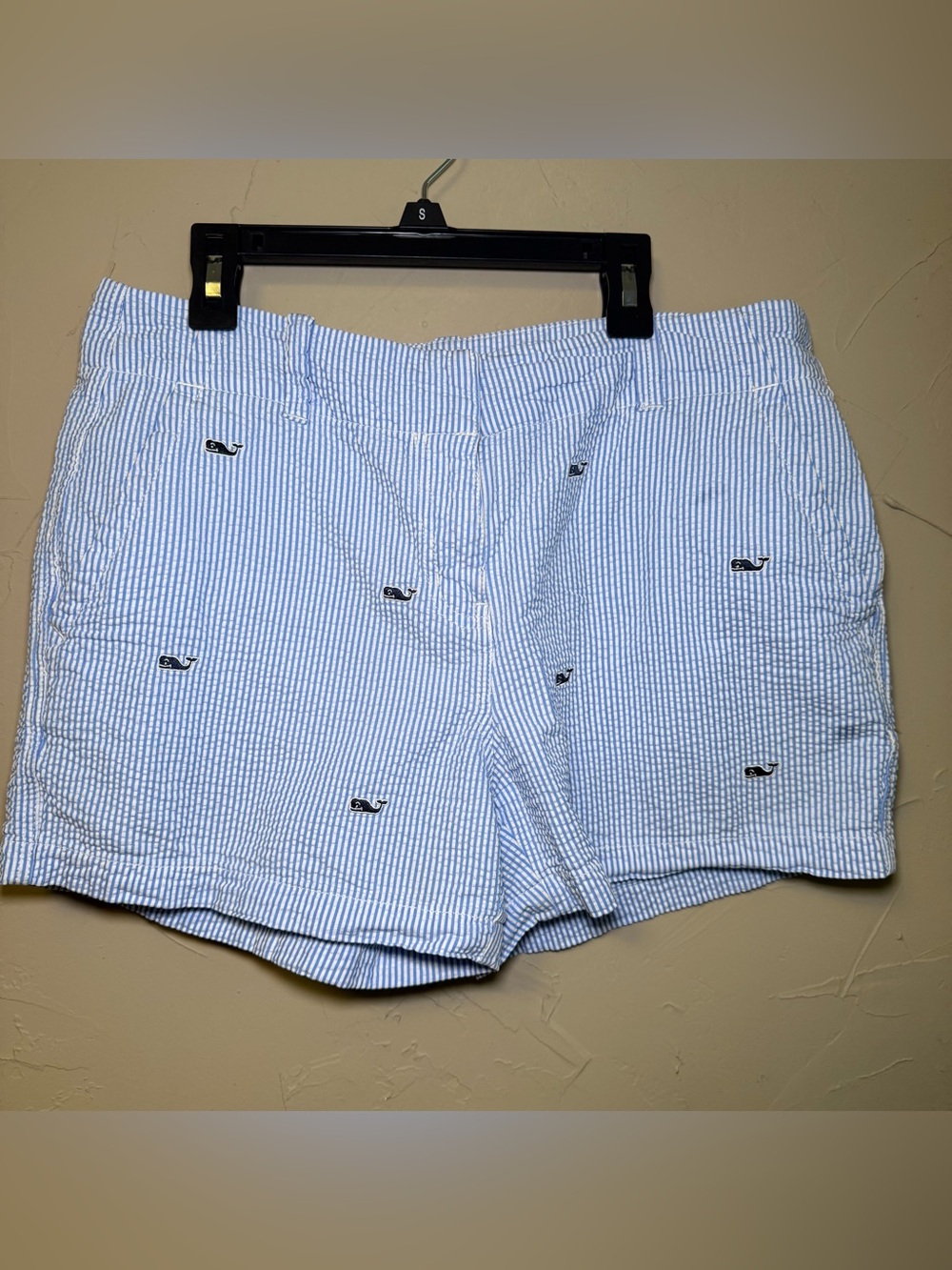 Vineyard Vines 8 Blue White Seersucker Whale Shorts Preppy Coastal Embroidered